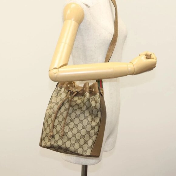 GUCCI GG Supreme Web Sherry Line Shoulder Bag PVC Beige 14 02 034 Auth - Picture 1 of 16